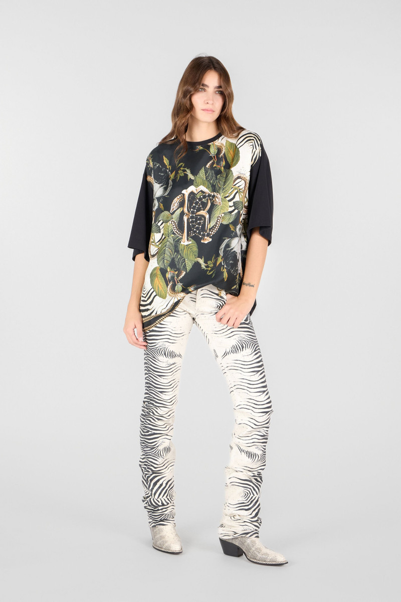 Roberto Cavalli T-Shirt With Mirror Snake Monogram And Jungle Print outlook