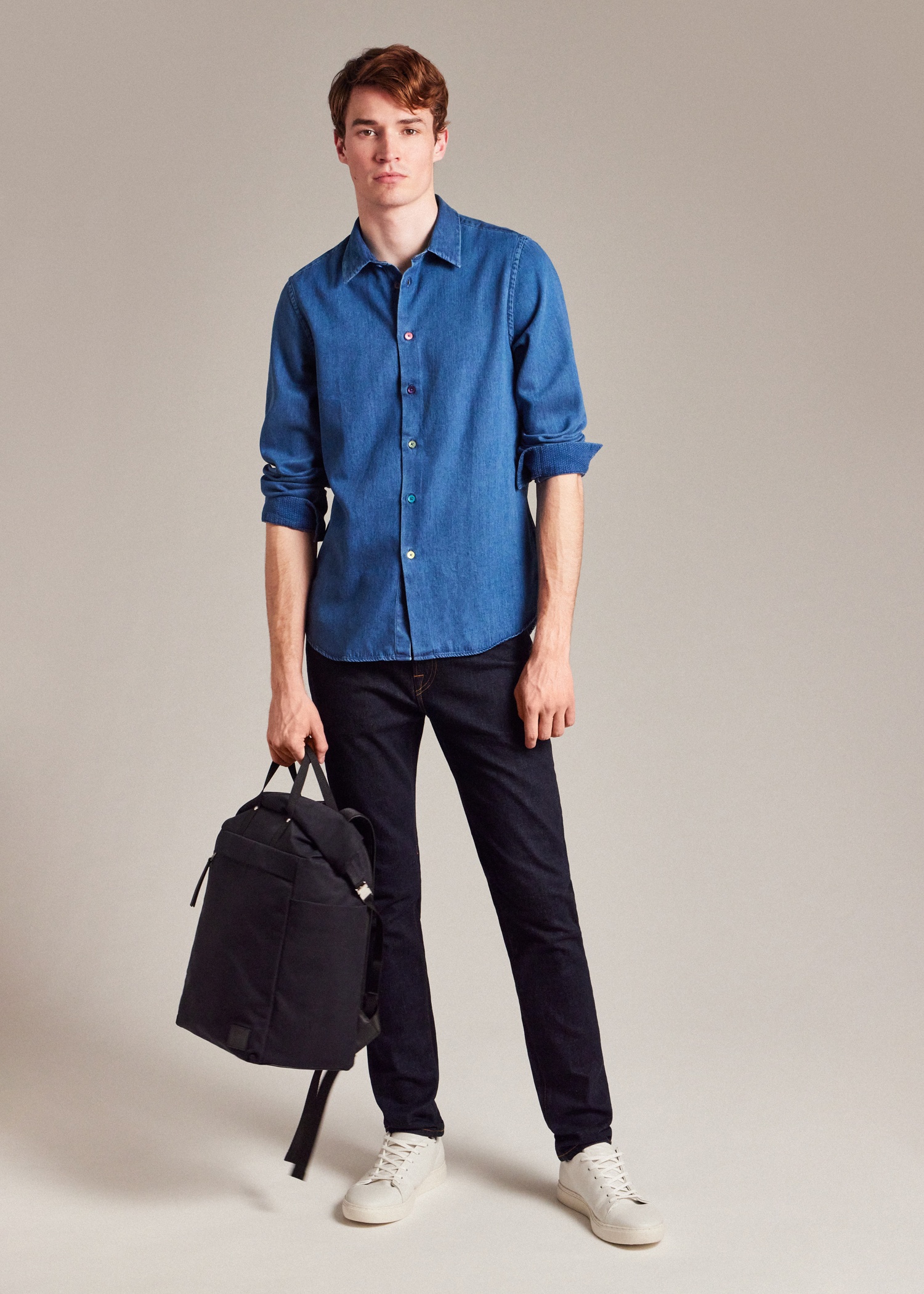 Tailored-Fit Mid-Wash Denim Shirt - 5