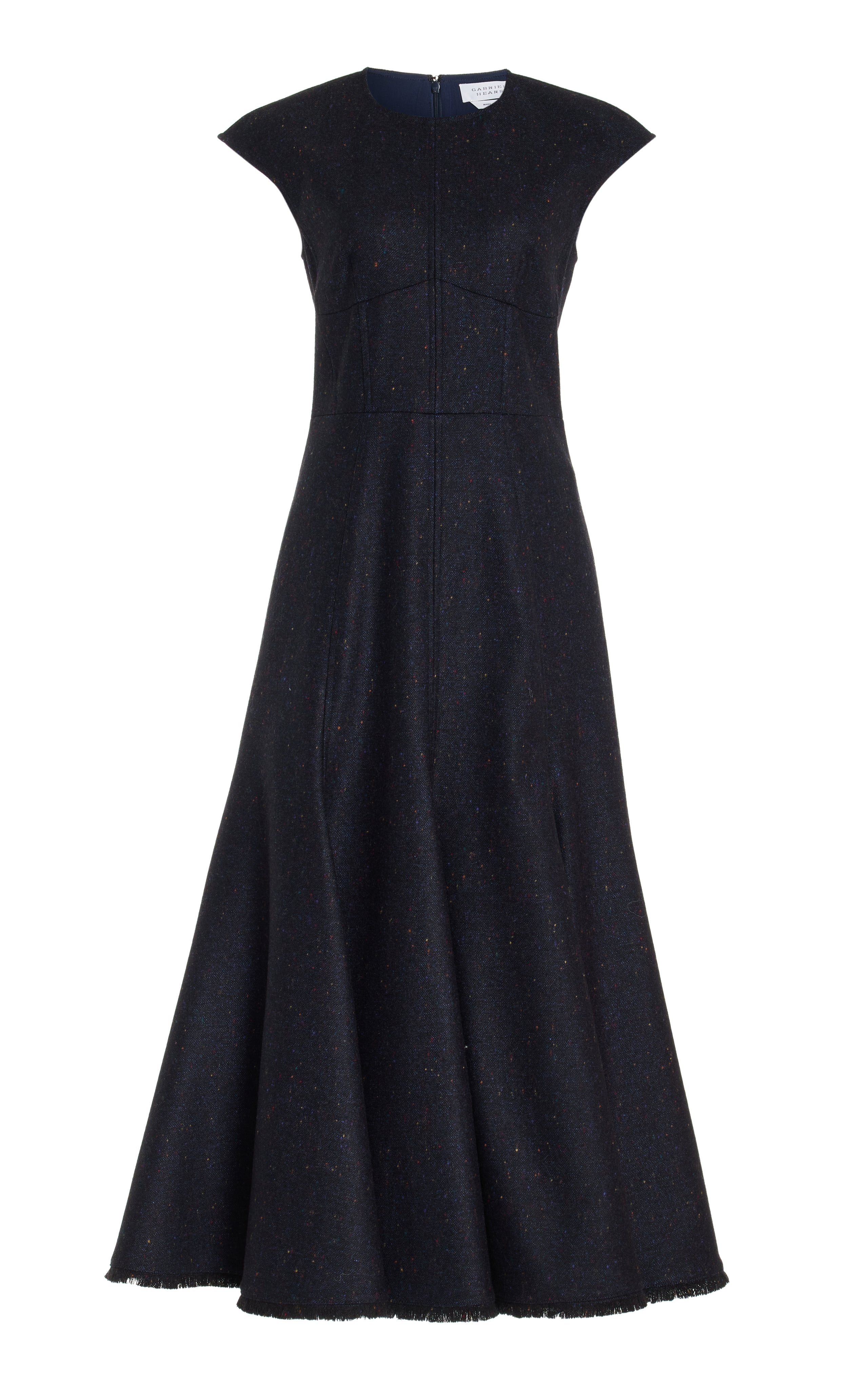 Crowther Midi Dress in Dark Navy Multi Virgin Wool Tweed - 1