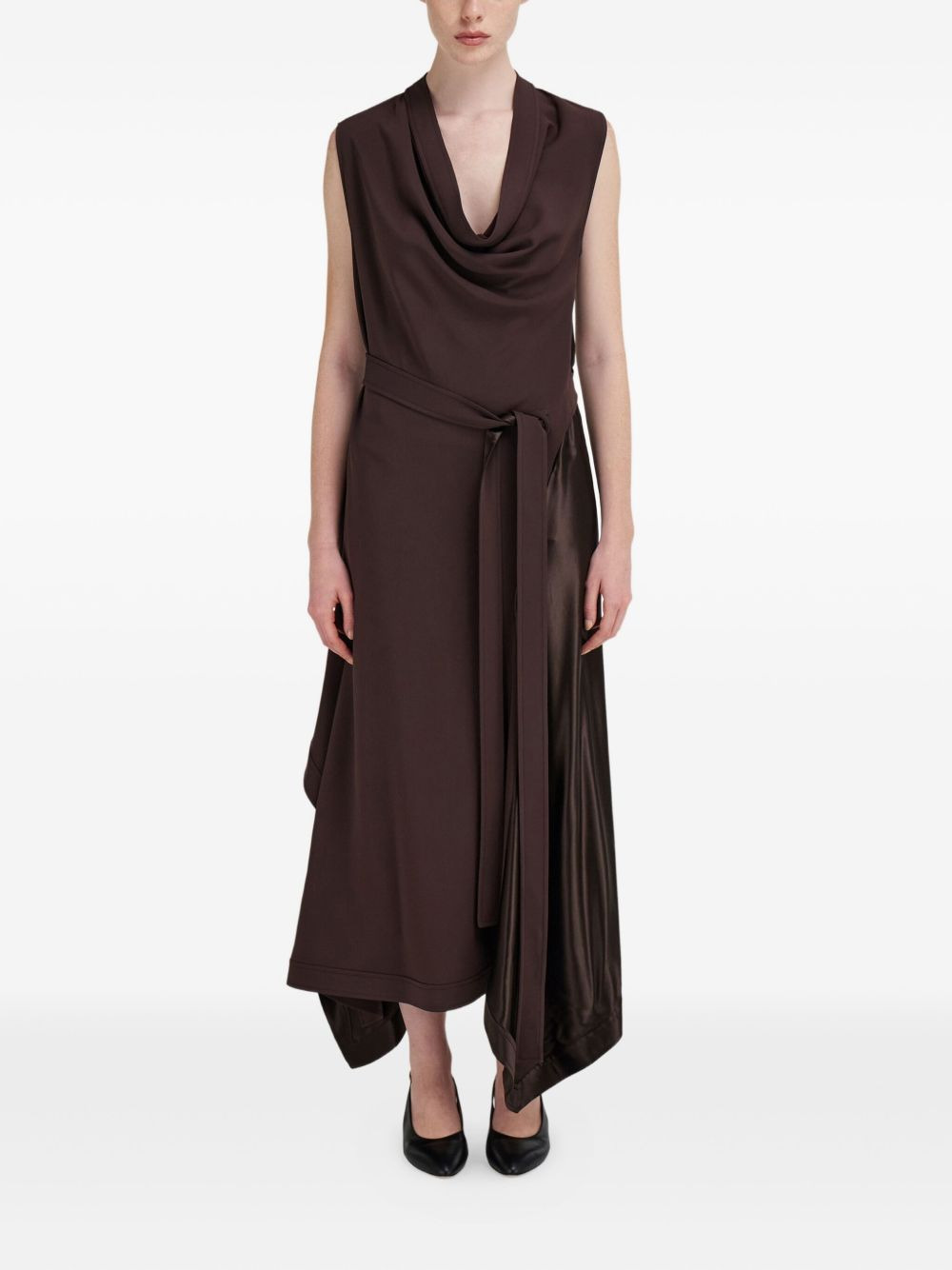 cowl-neck satin-panel dress - 2