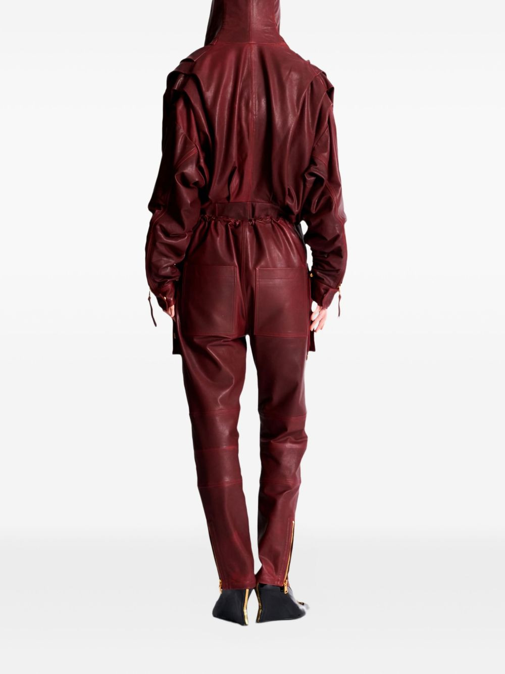 lambskin leather cargo straight trousers - 4