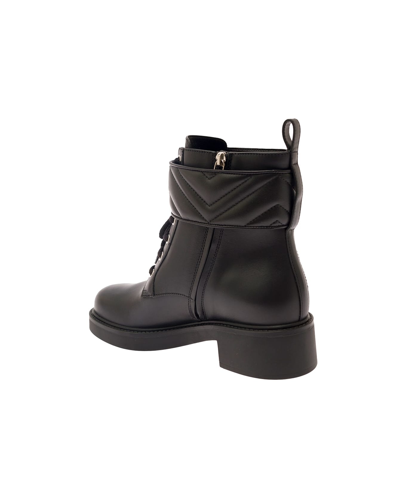 Black Ankle Boot With Double 'g' And Textured Hardware In Leather Woman - 3