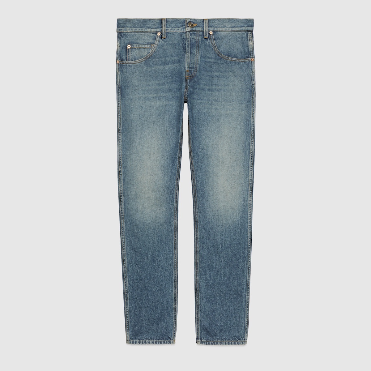 Denim pant with leather label - 1