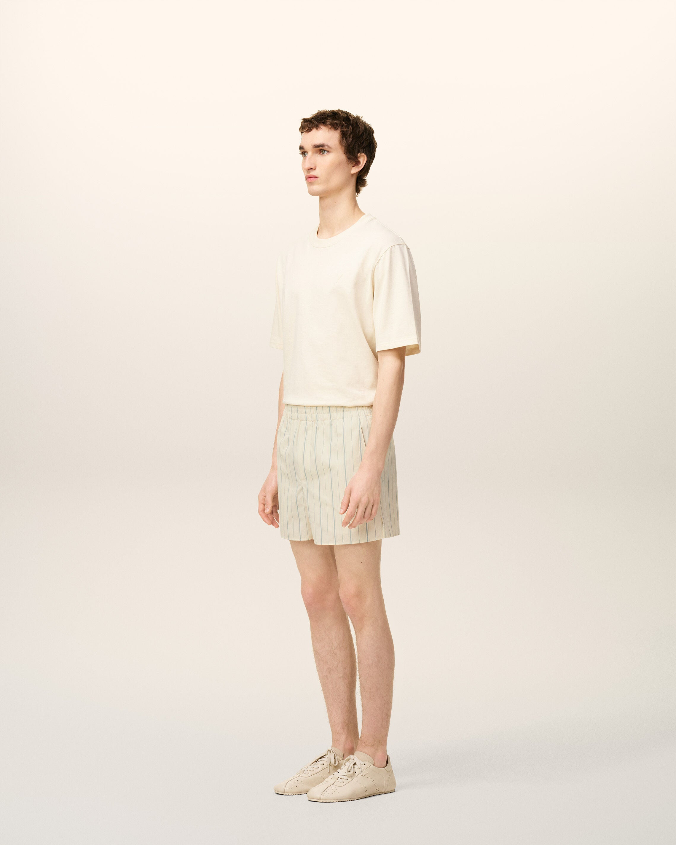 BEIGE COTTON STRIPED SHORT - 6