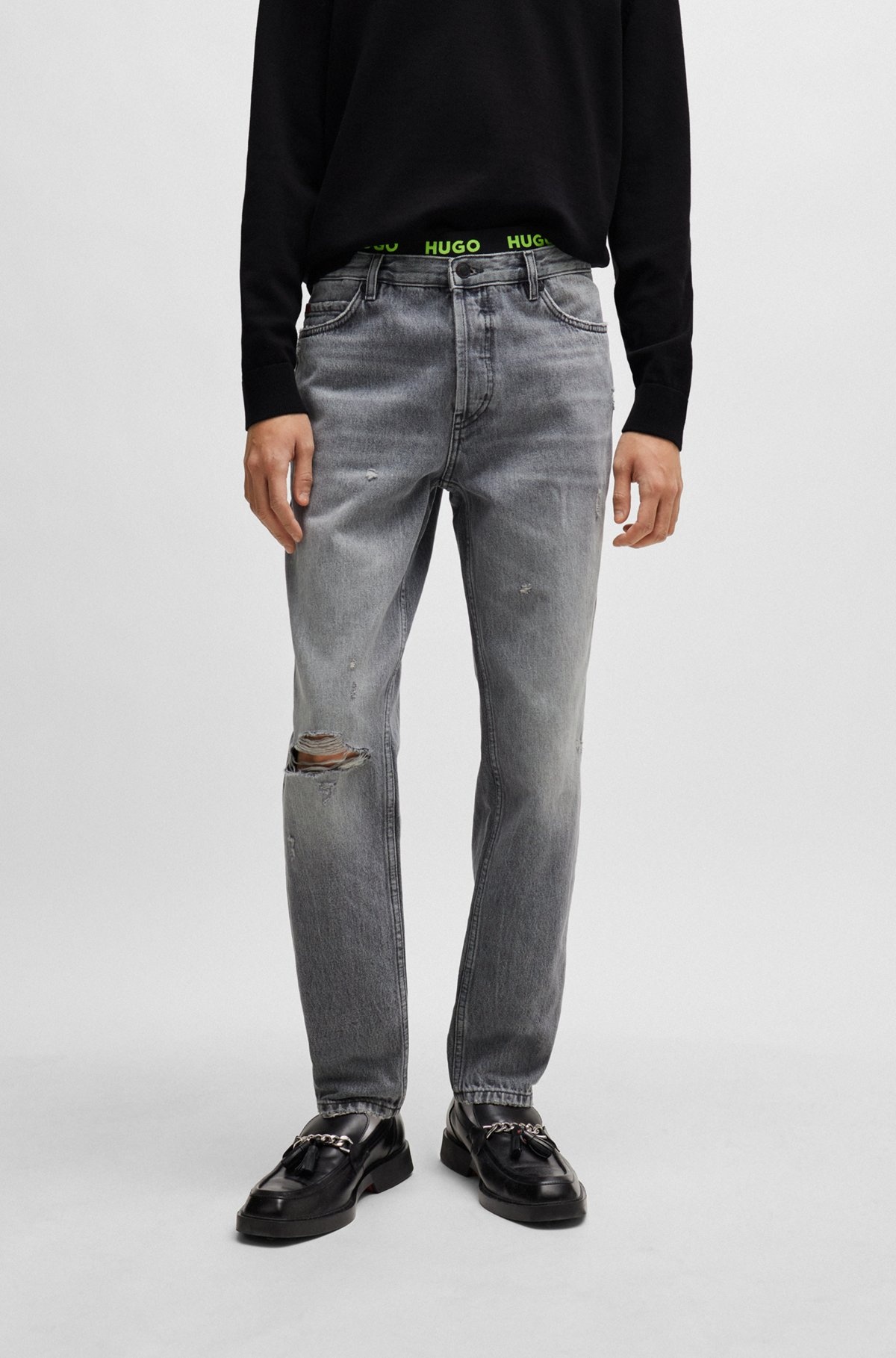 TAPERED-FIT REGULAR-RISE JEANS IN GRAY DENIM - 2