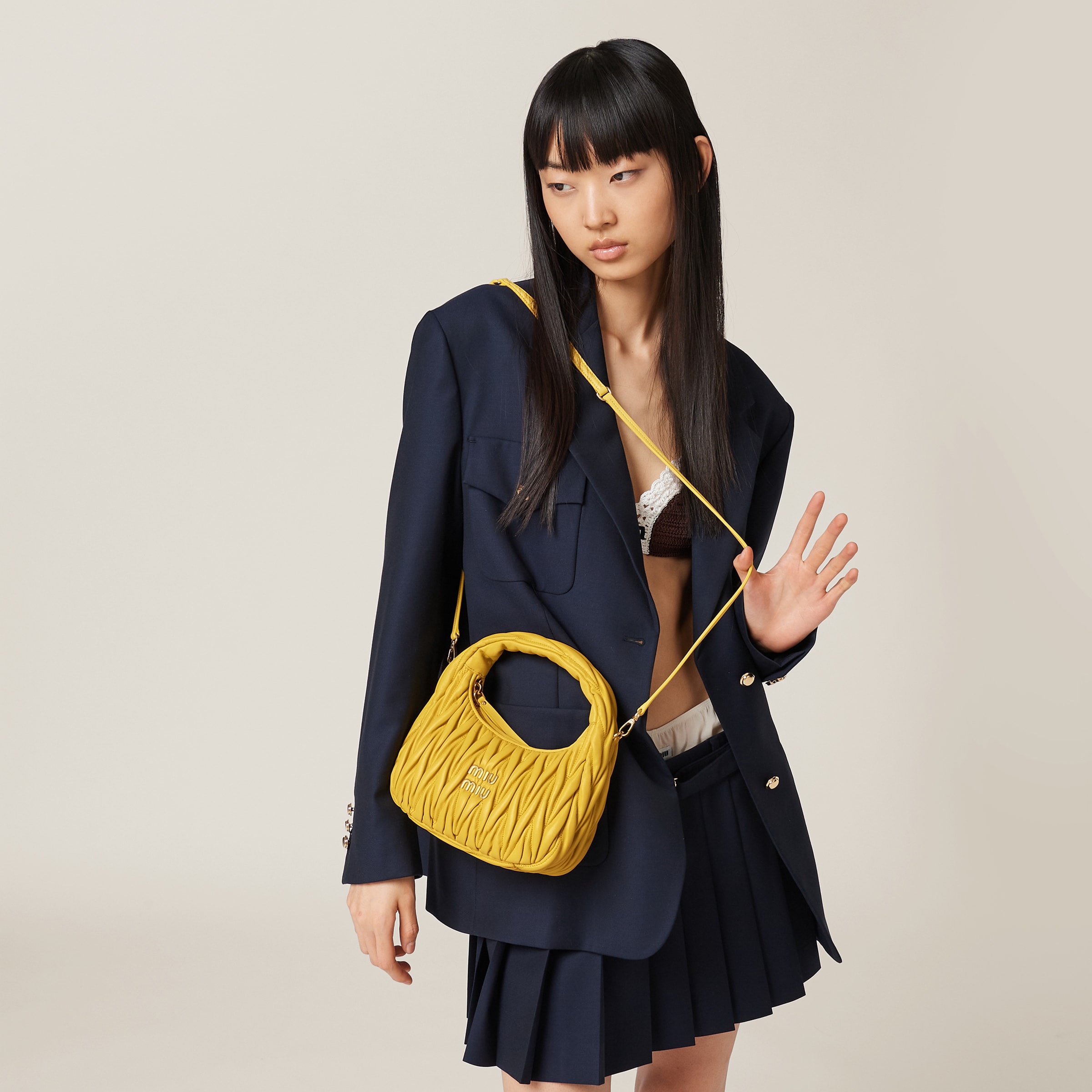 Miu Miu Wander matelassé nappa leather mini hobo bag
