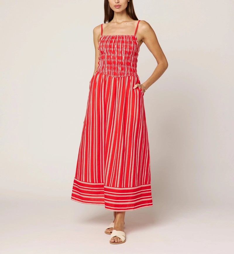 Cleobella LACEY ANKLE DRESS | POPPY RED/IVORY outlook