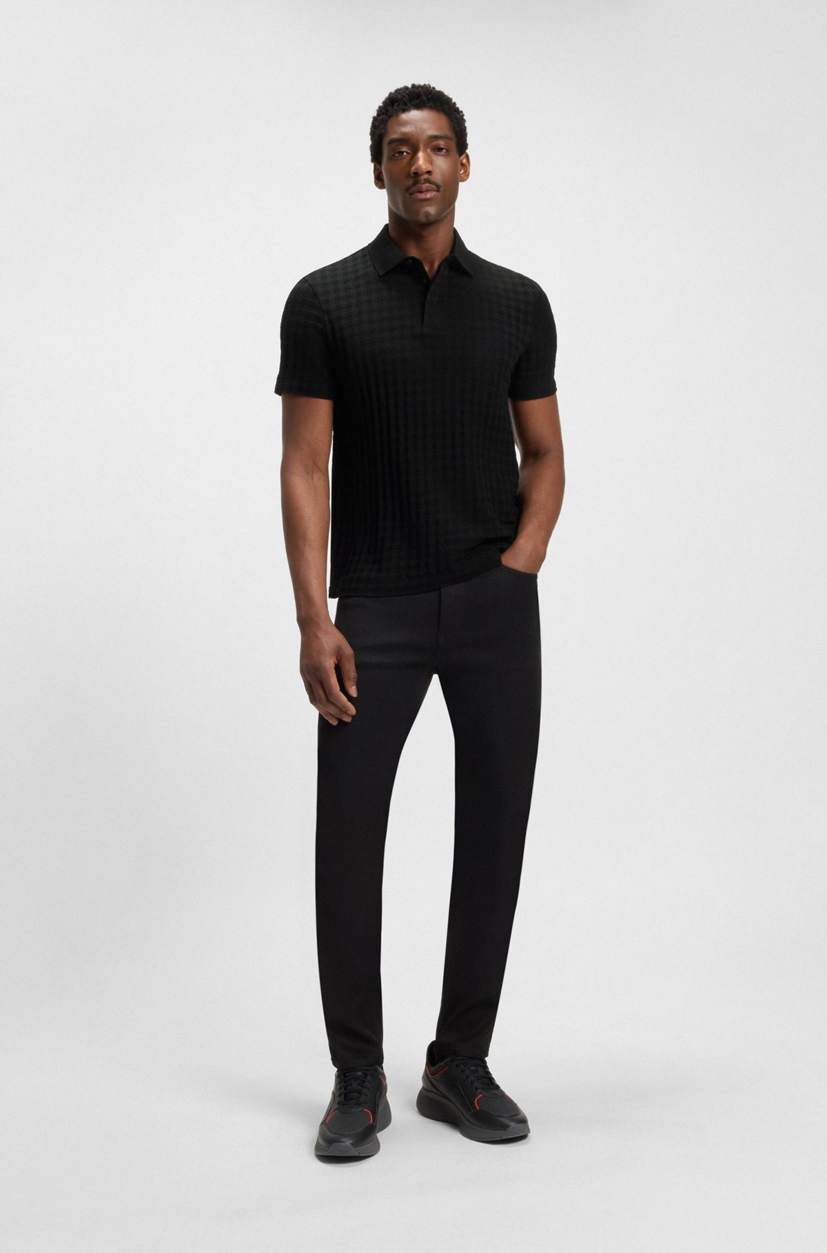 PORSCHE X BOSS POLO SHIRT IN HOUNDSTOOTH-JACQUARD MERCERIZED COTTON - 4