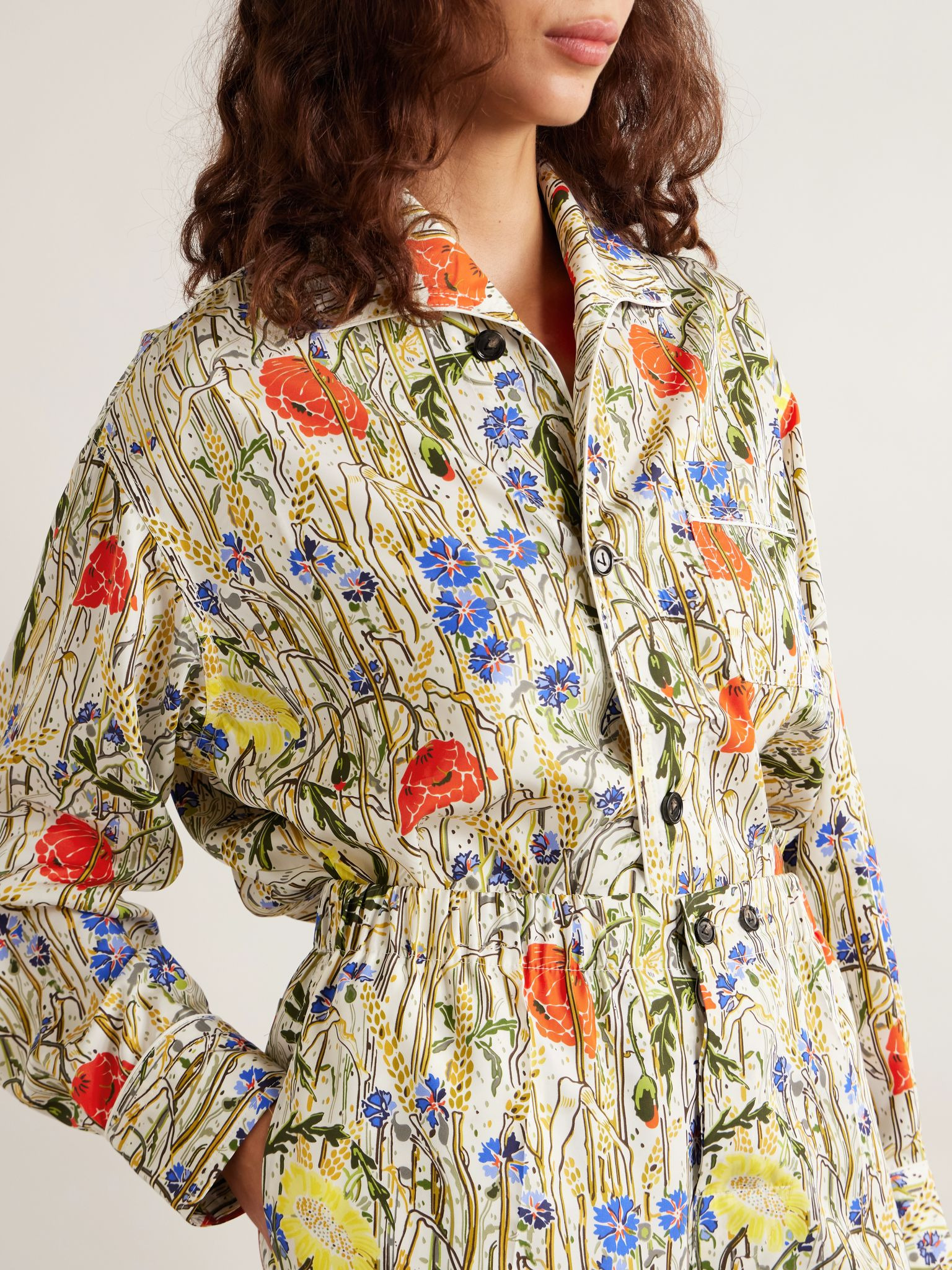 Floral-print satin-twill shirt and pants set Multi - 5