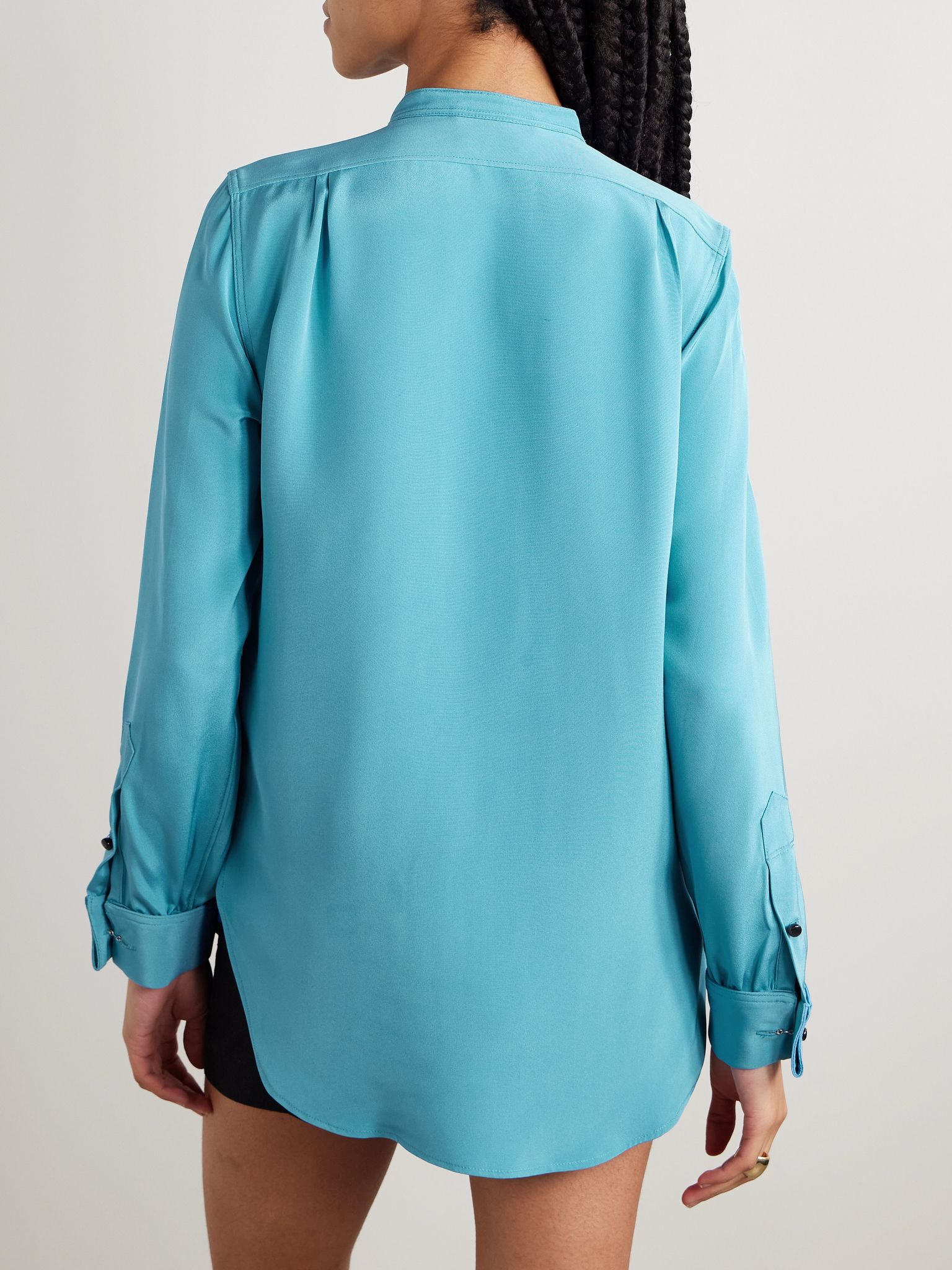 Silas appliquéd silk shirt Blue - 4