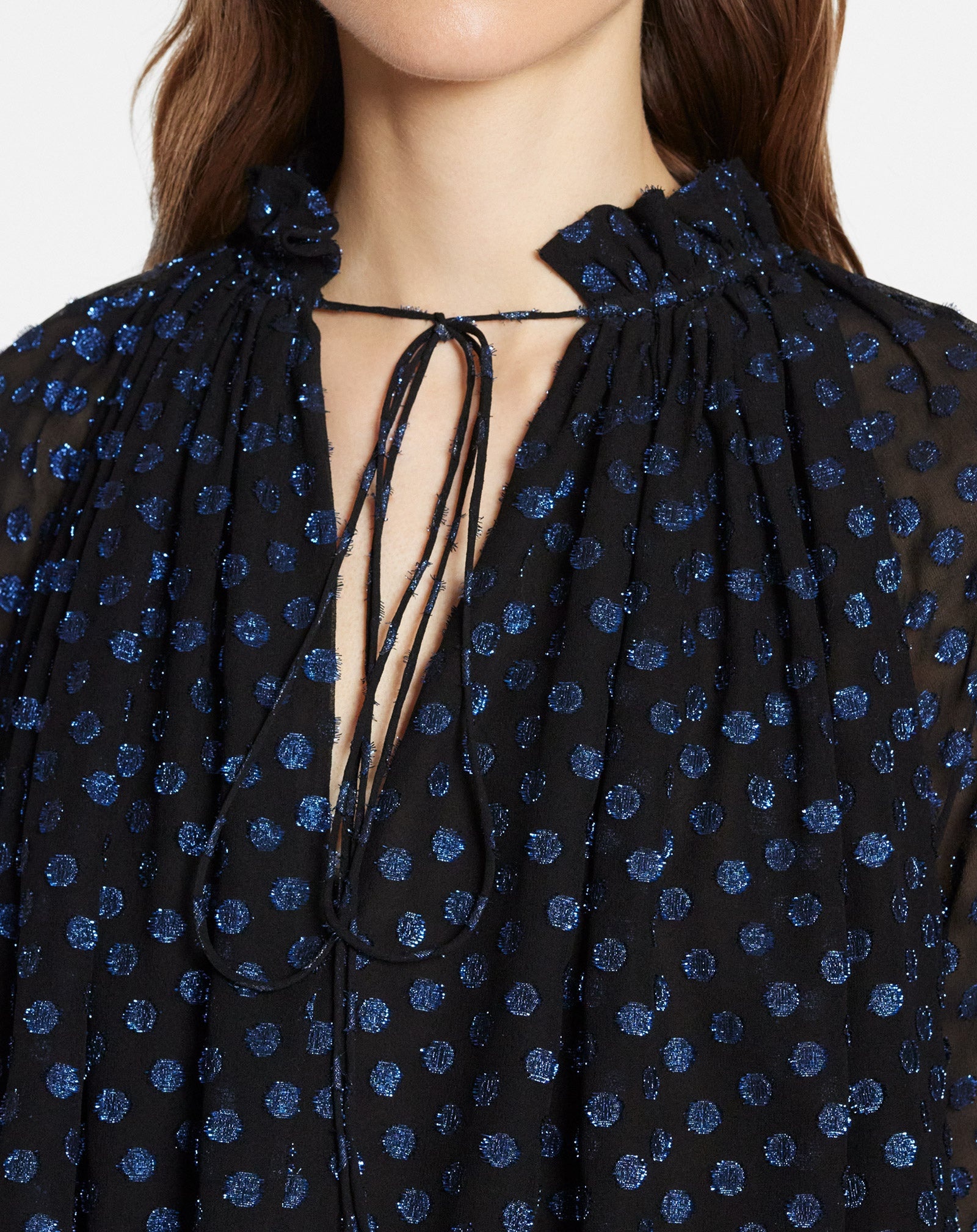 LONG SLEEVE PRINTED CHARMEUSE BLOUSE - 5