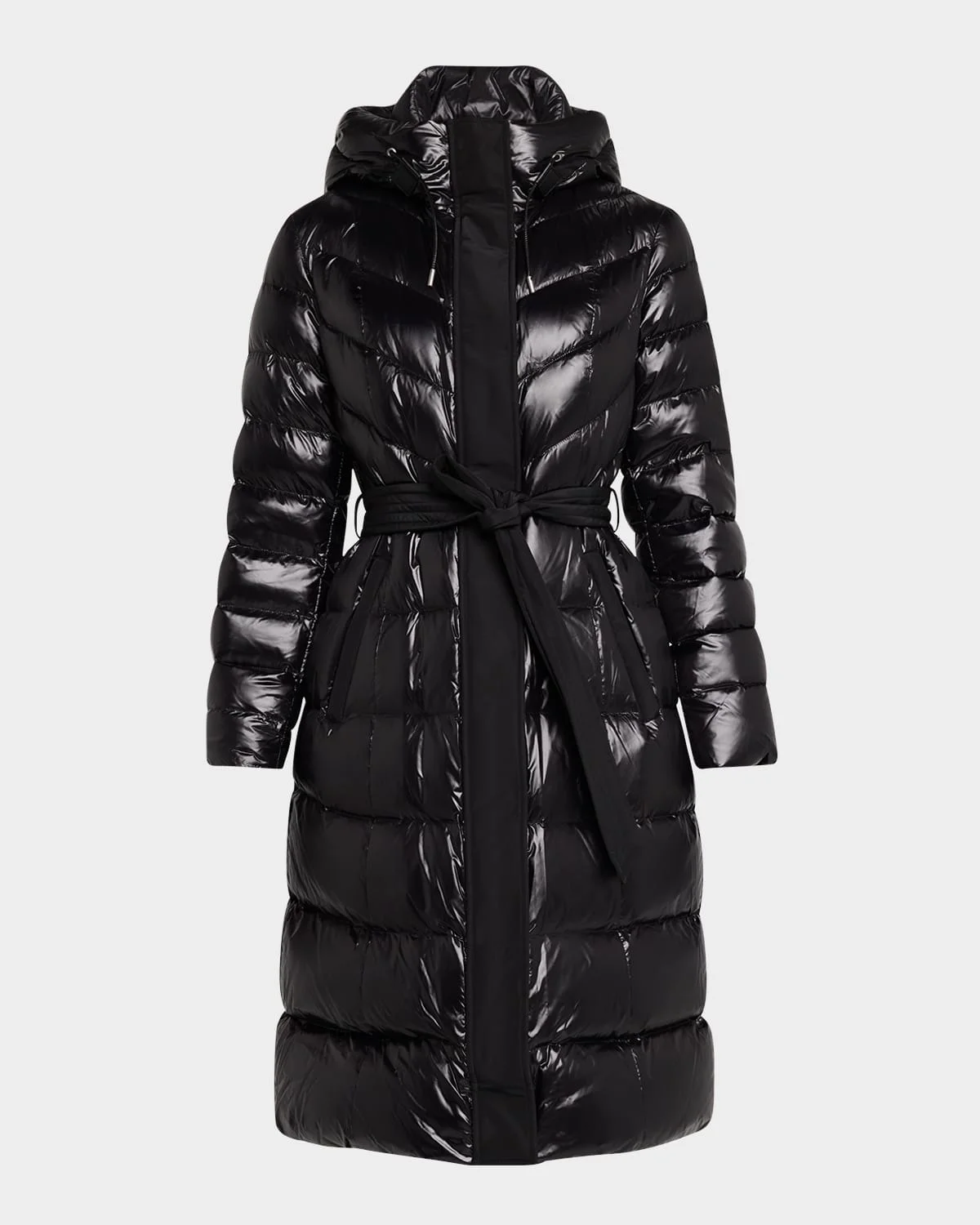 Coralia Lustrous Light Down Coat with Sash Belt - 1