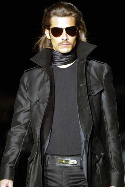 Gucci Fall 2003 Tom Ford Men’s Runway Grey Cotton Military Coat Jacket 46 - 2