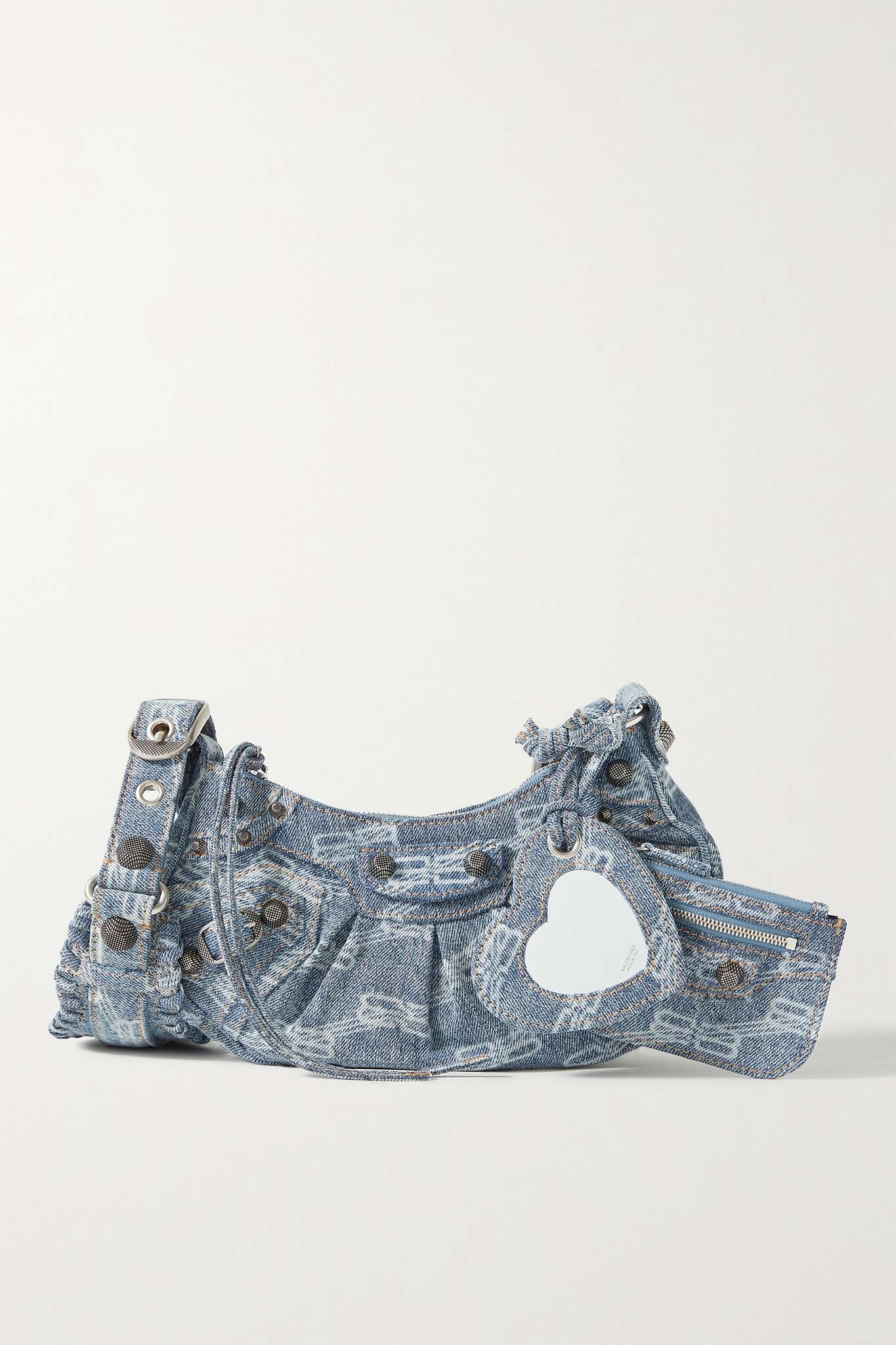 【関税&送料込】Balenciaga Embellished Denim Le Cagole Xs Sh BALENCIAGA Le Cagole XS studded printed denim shoulder bag
