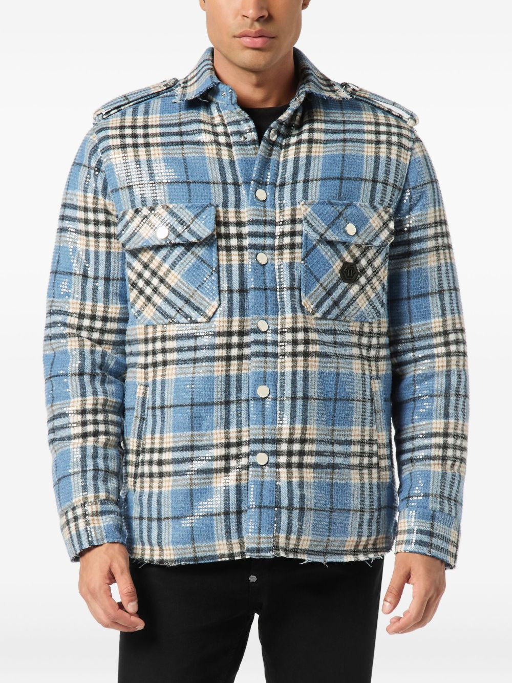 sequin-embellished plaid shirt - 2