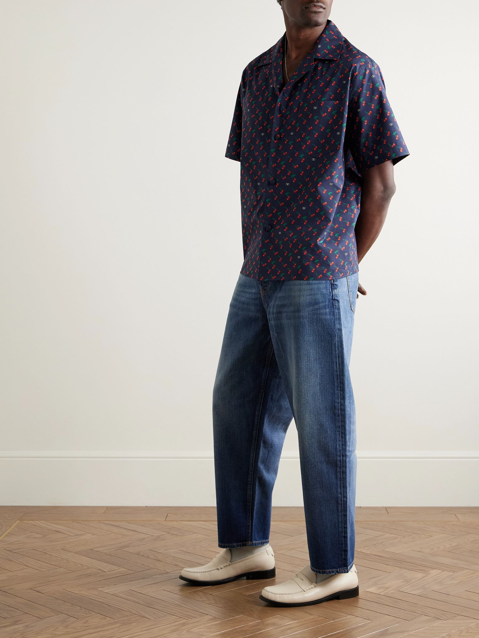 Camp-Collar Printed Cotton-Poplin Shirt Blue - 2