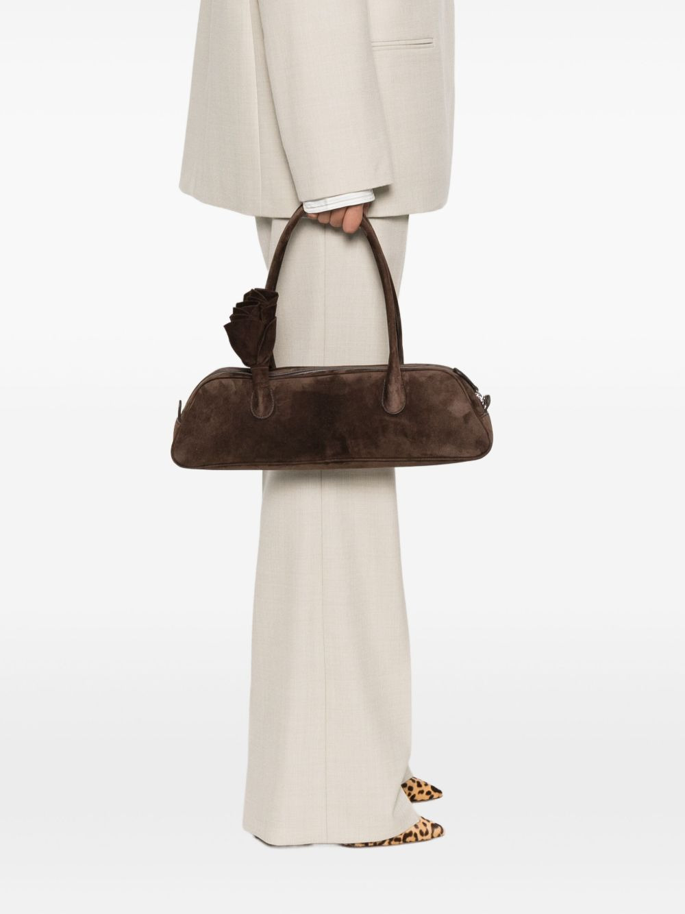 Briggitte rose-embellished suede tote bag - 2