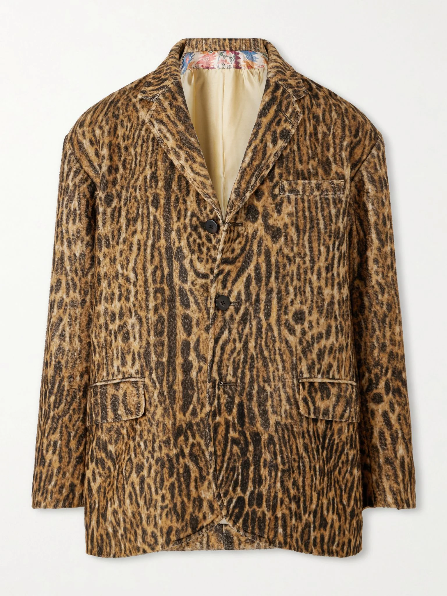 Bowen Leopard-Print Silk Blazer Beige - 1