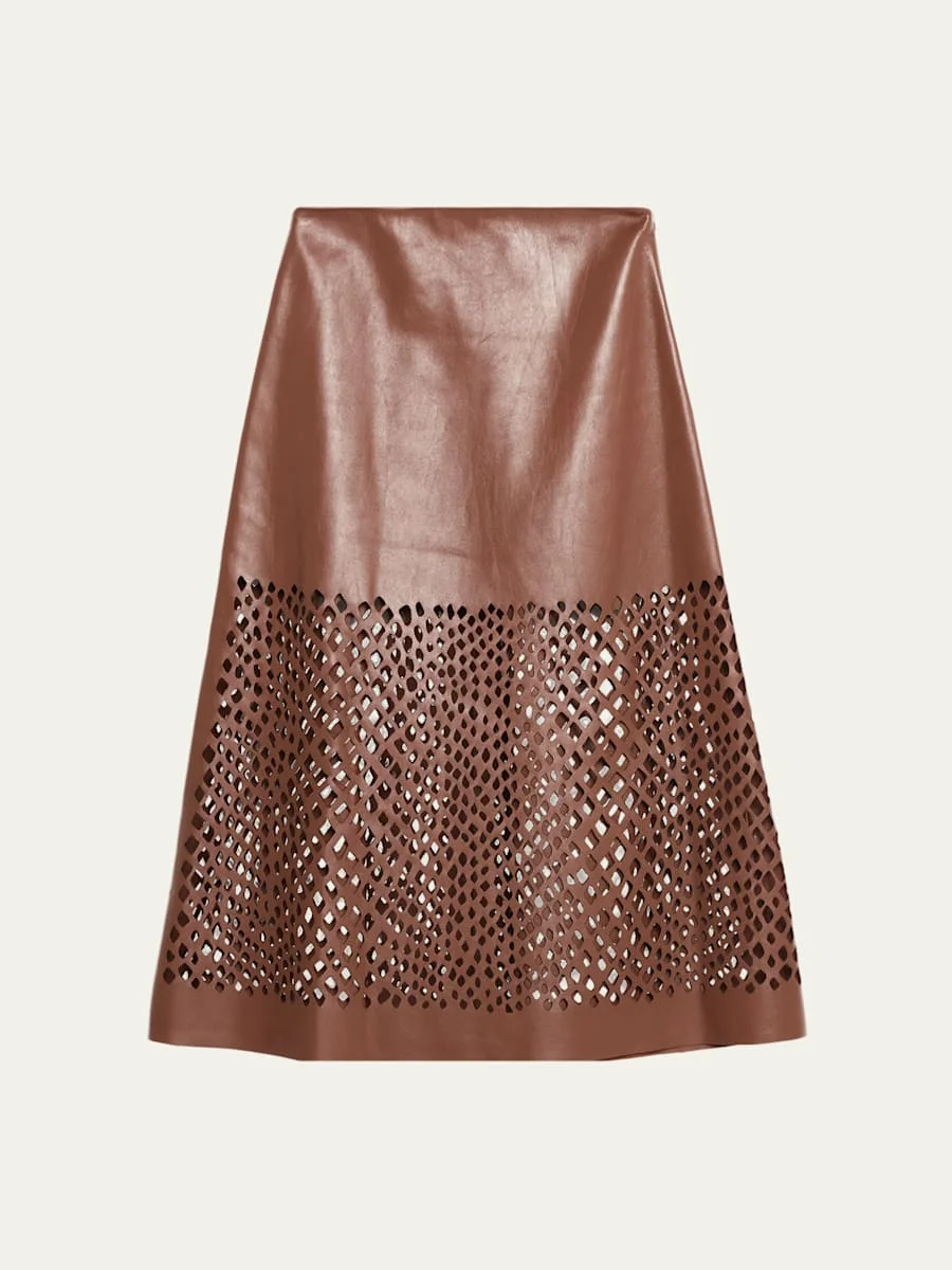 The A-Line Leather Skirt with Laser Cutouts - 1