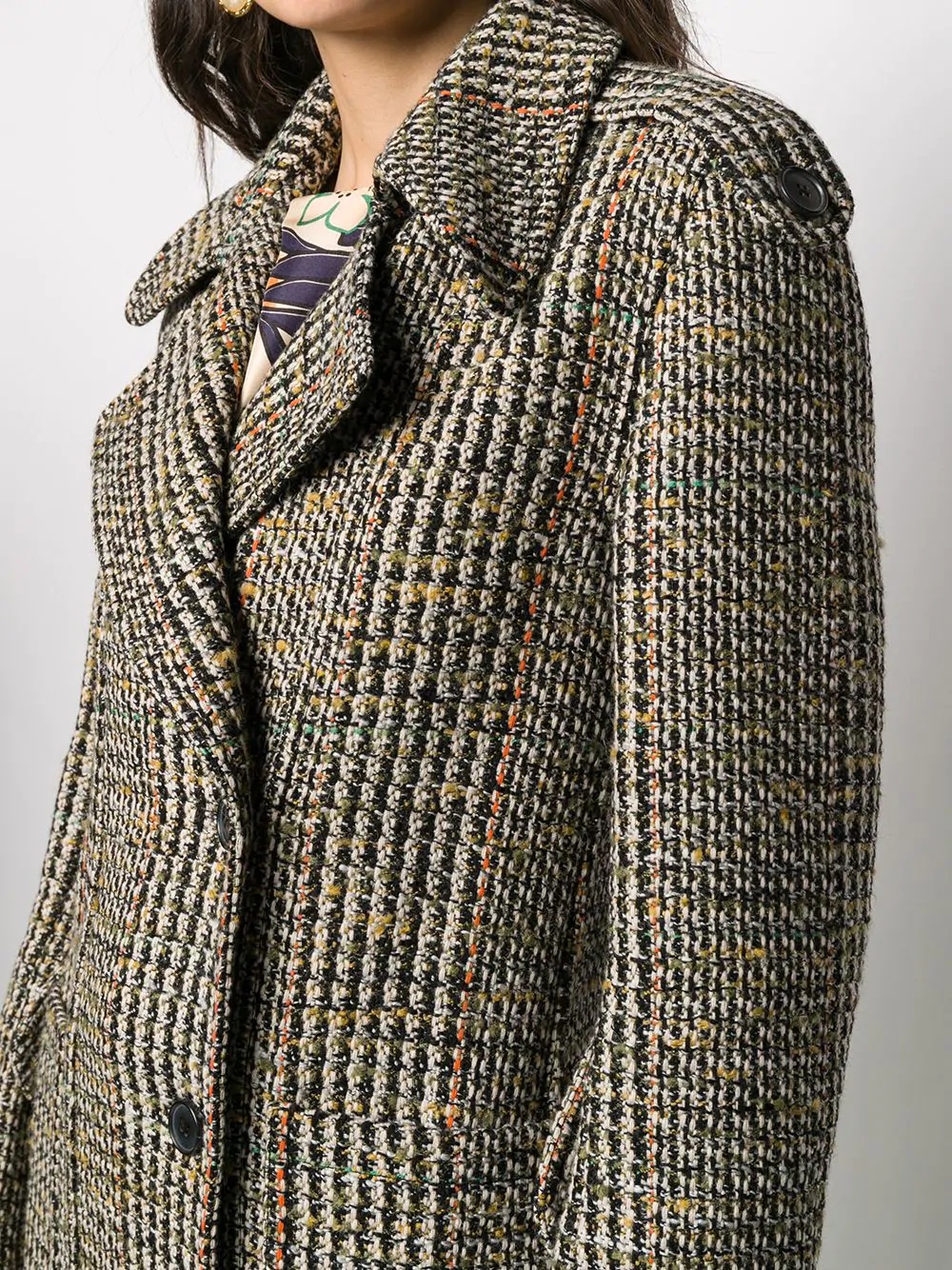 tie-waist tweed tench coat - 5