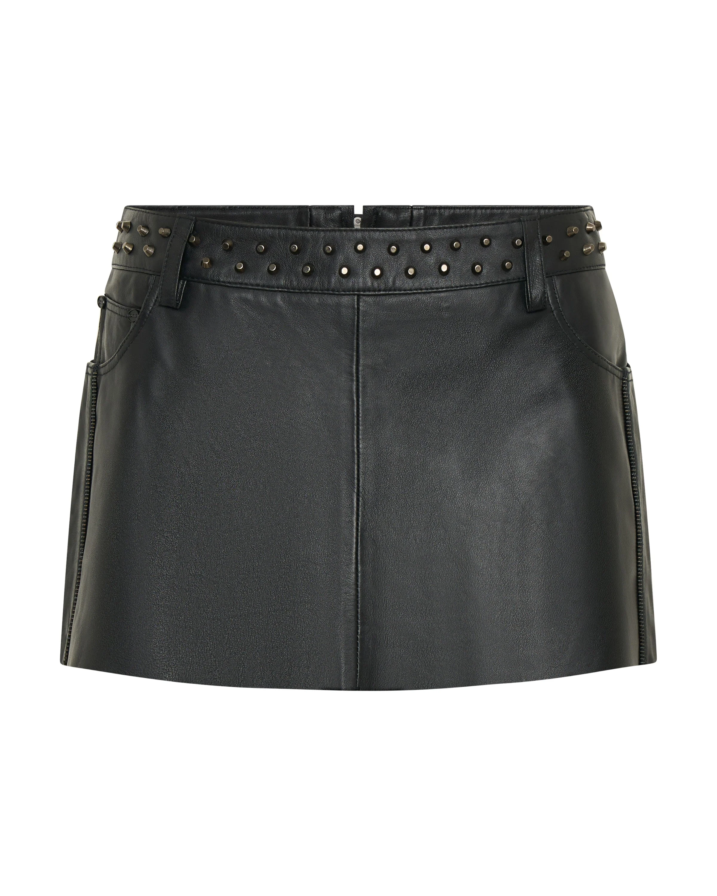 Axel Low Waist Studded Zipped Micro Mini Leather S - Black - 1