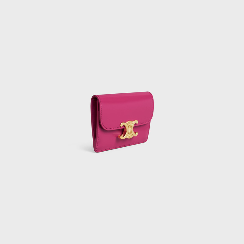 CELINE CARD HOLDER WITH FLAP TRIOMPHE in Shiny calfskin outlook