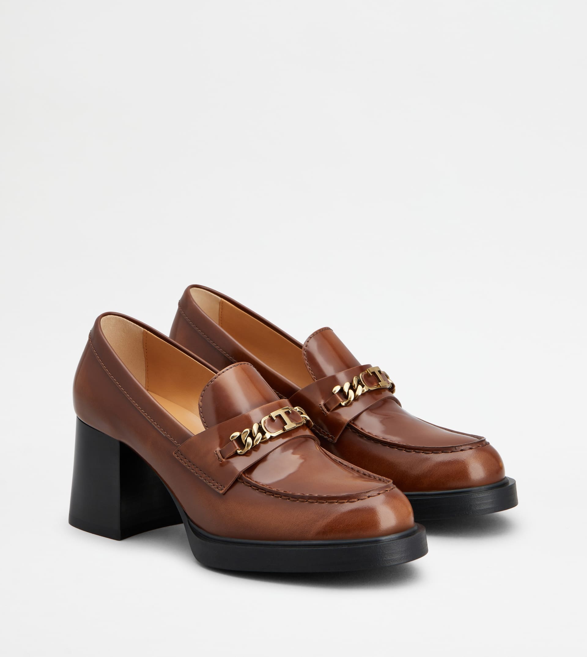 LOAFERS IN LEATHER WITH HEEL - BROWN
