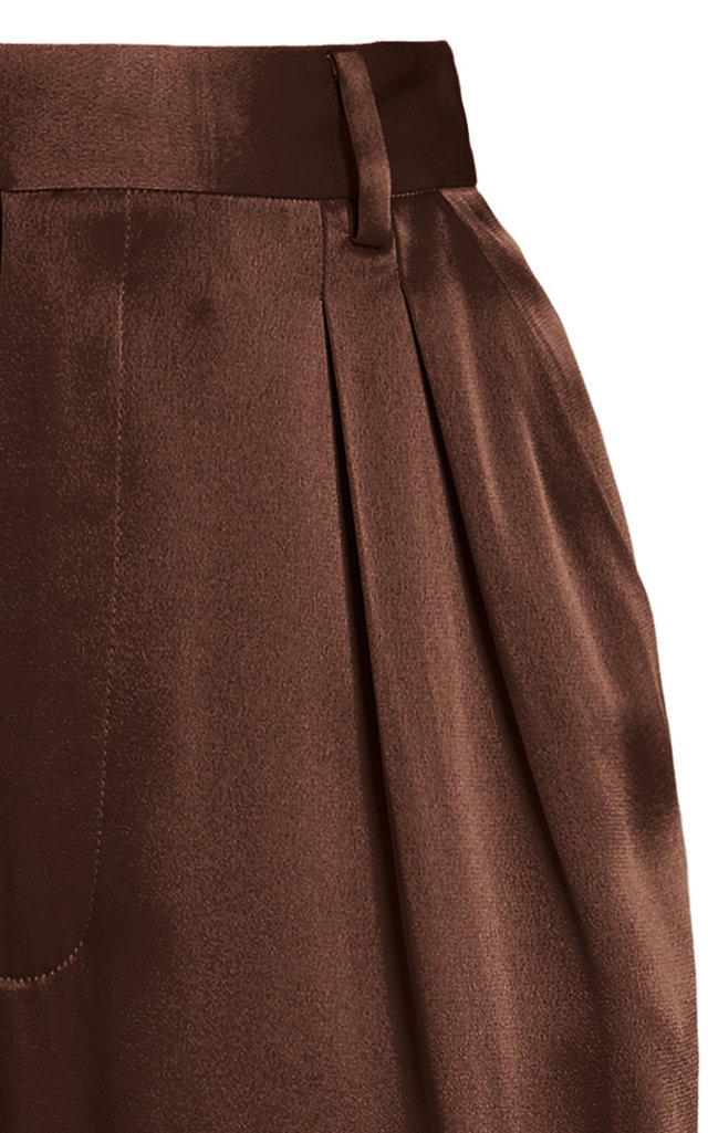 Double-Faced Satin High-Waisted Pleated Trousers brown - 5