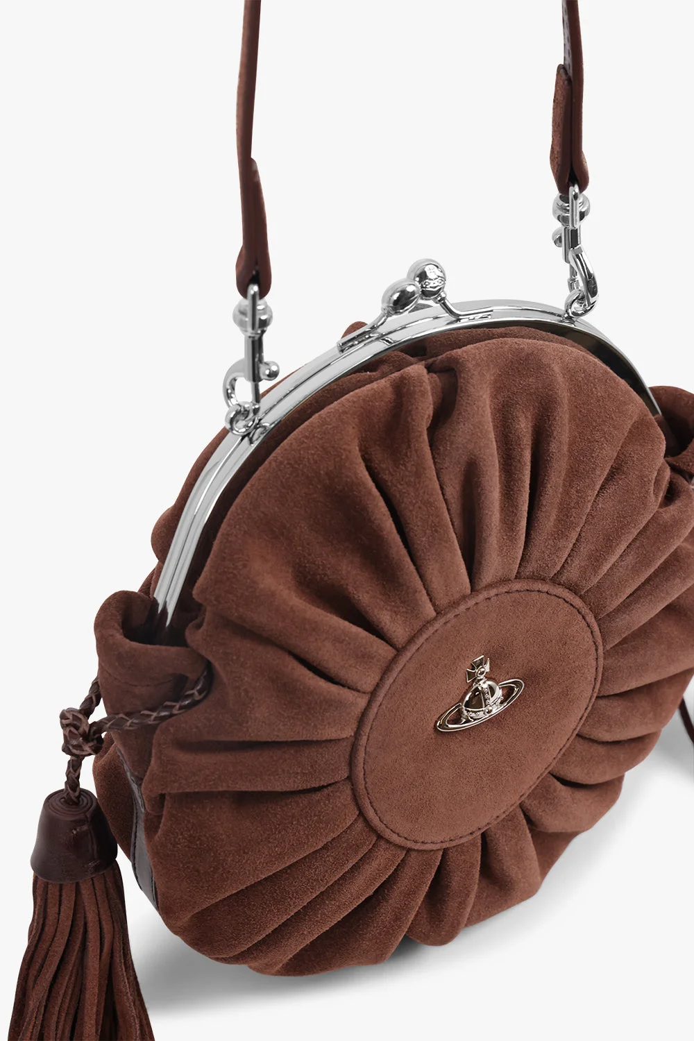 ROSIE SUEDE FRAME CROSSBODY BAG WITH TASSELS | CHOCOLATE BROWN - 1