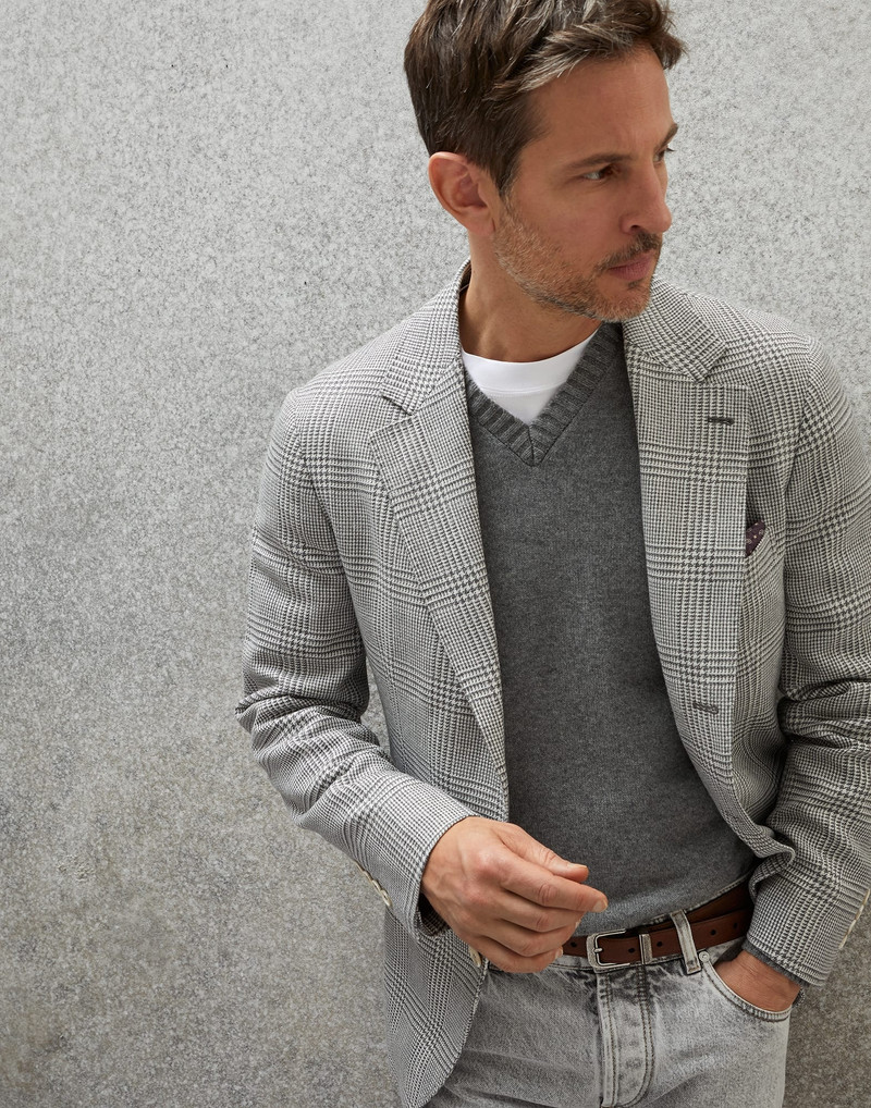 Virgin wool, silk and linen Prince of Wales deconstructed blazer 4