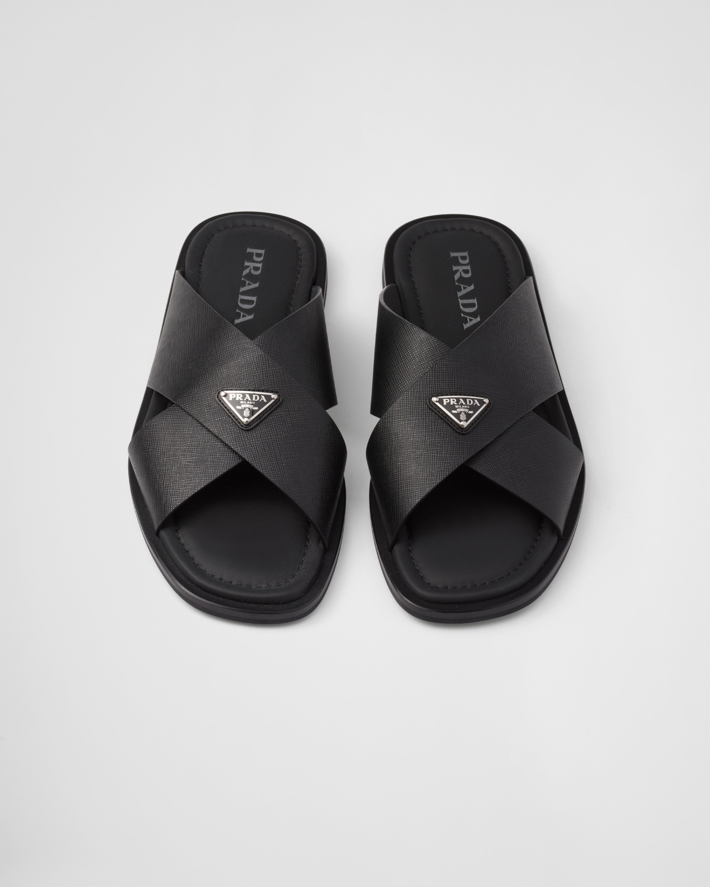 Saffiano leather crisscross slides - 4