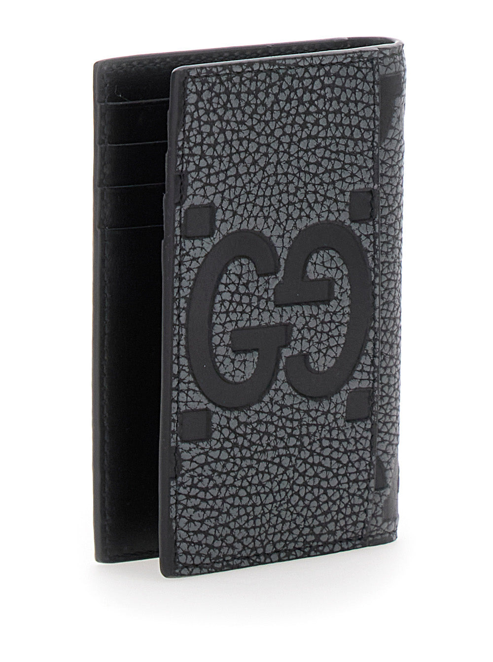 Gucci Men 'Jumbo' Grey Card Holder With Maxi Double G Logo On The Front In Grained Leather Man - 3