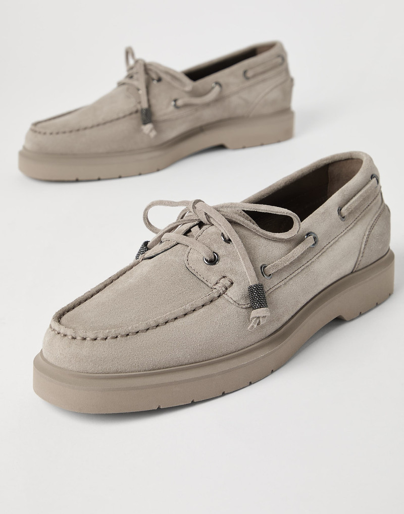 Suede sail penny loafers with shiny aglets 3