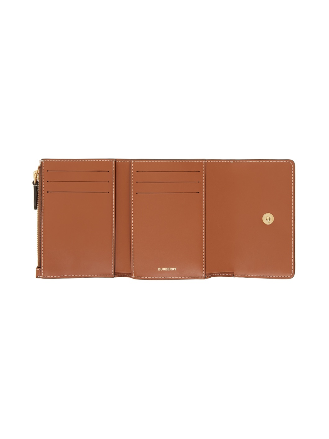 Beige Check & Leather Small Folding Wallet - 3