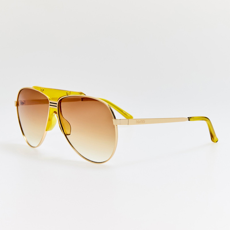 LINDA FARROW Amelia Sunglasses in Gold and Mustard outlook