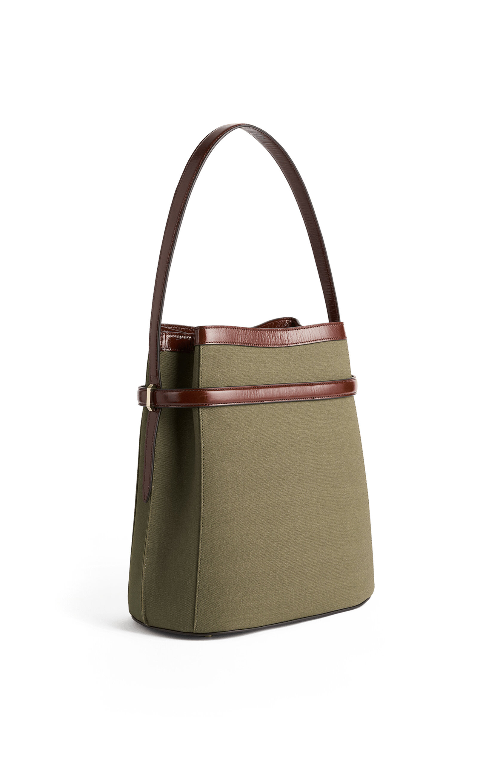 Belted Leather-Trimmed Canvas Bucket Bag brown - 3