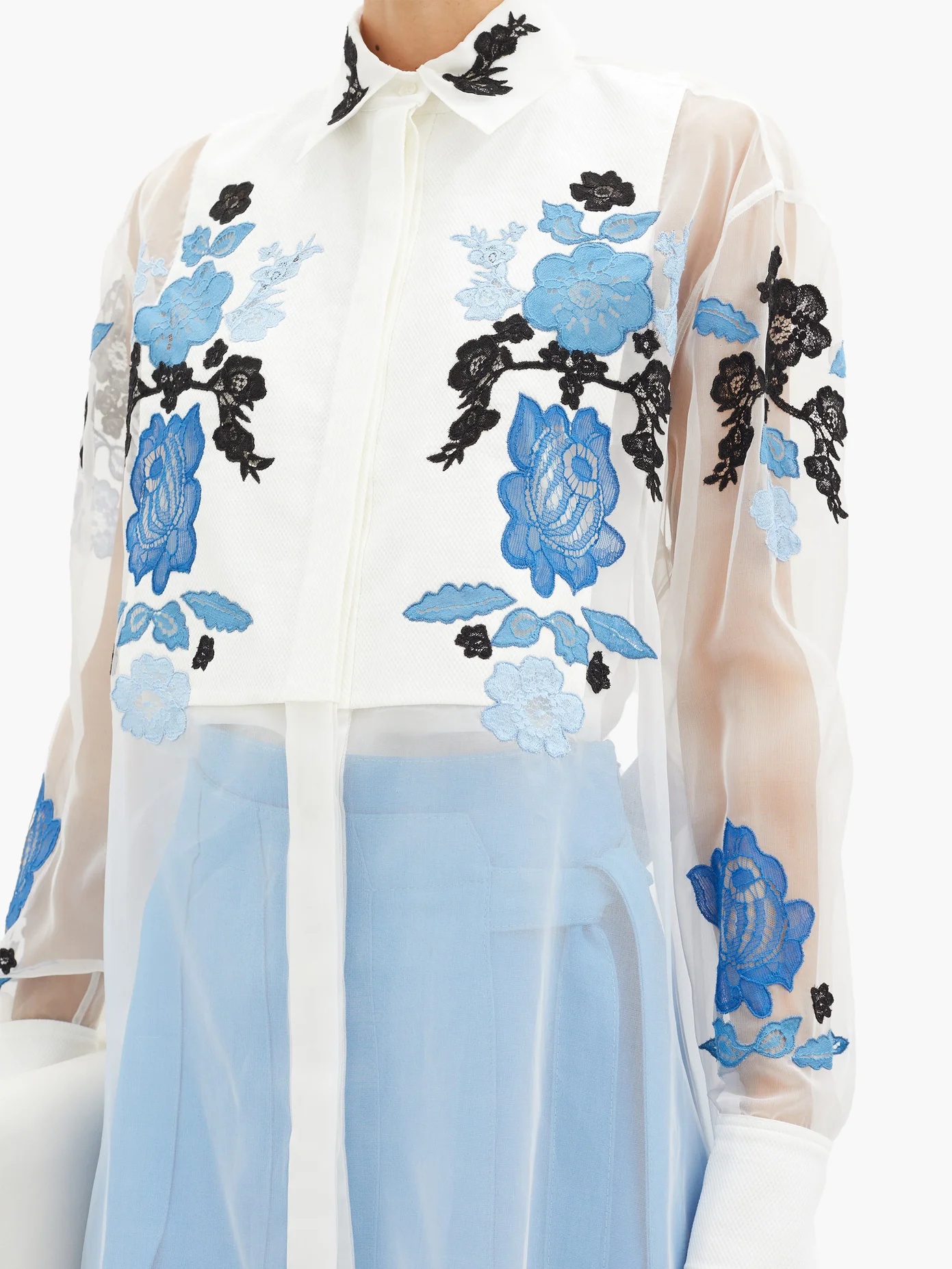 Floral lace-embroidered silk-organza shirt - 3