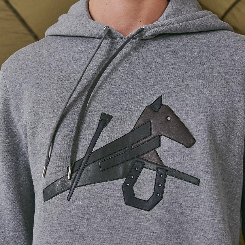 Hooded sweater with leather detail - 3