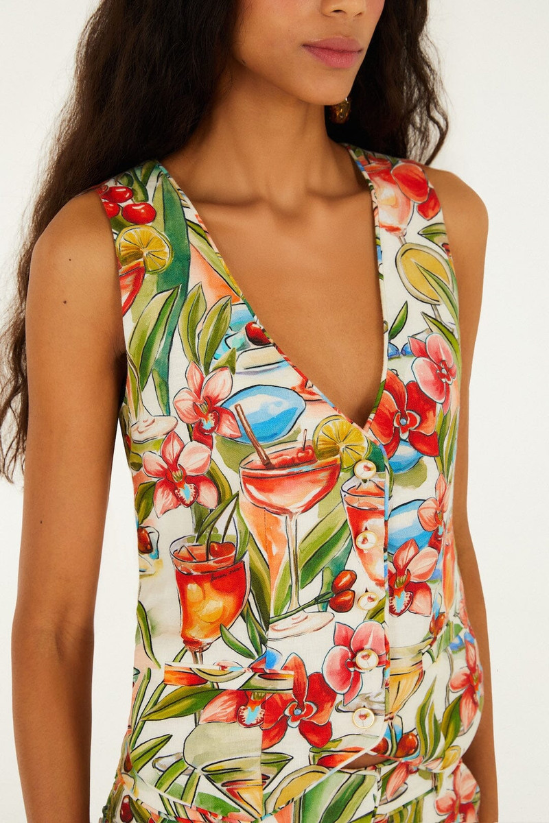Off-White Sand Cocktail Sleeveless Euroflax Premium Linen Vest 5
