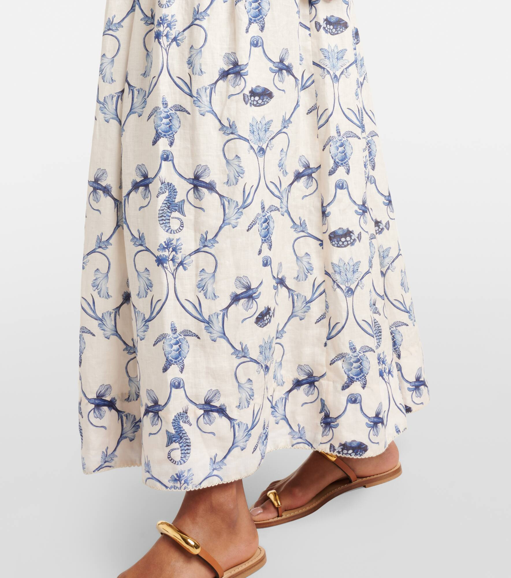Printed high-rise linen maxi skirt - 5