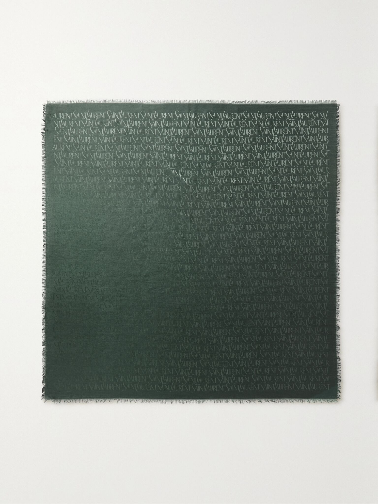 Fringed silk and wool-blend jacquard scarf Green - 1