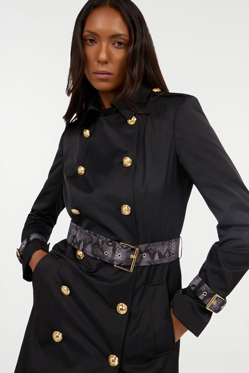Black Trench Coat With Mirror Snake Monogram 6