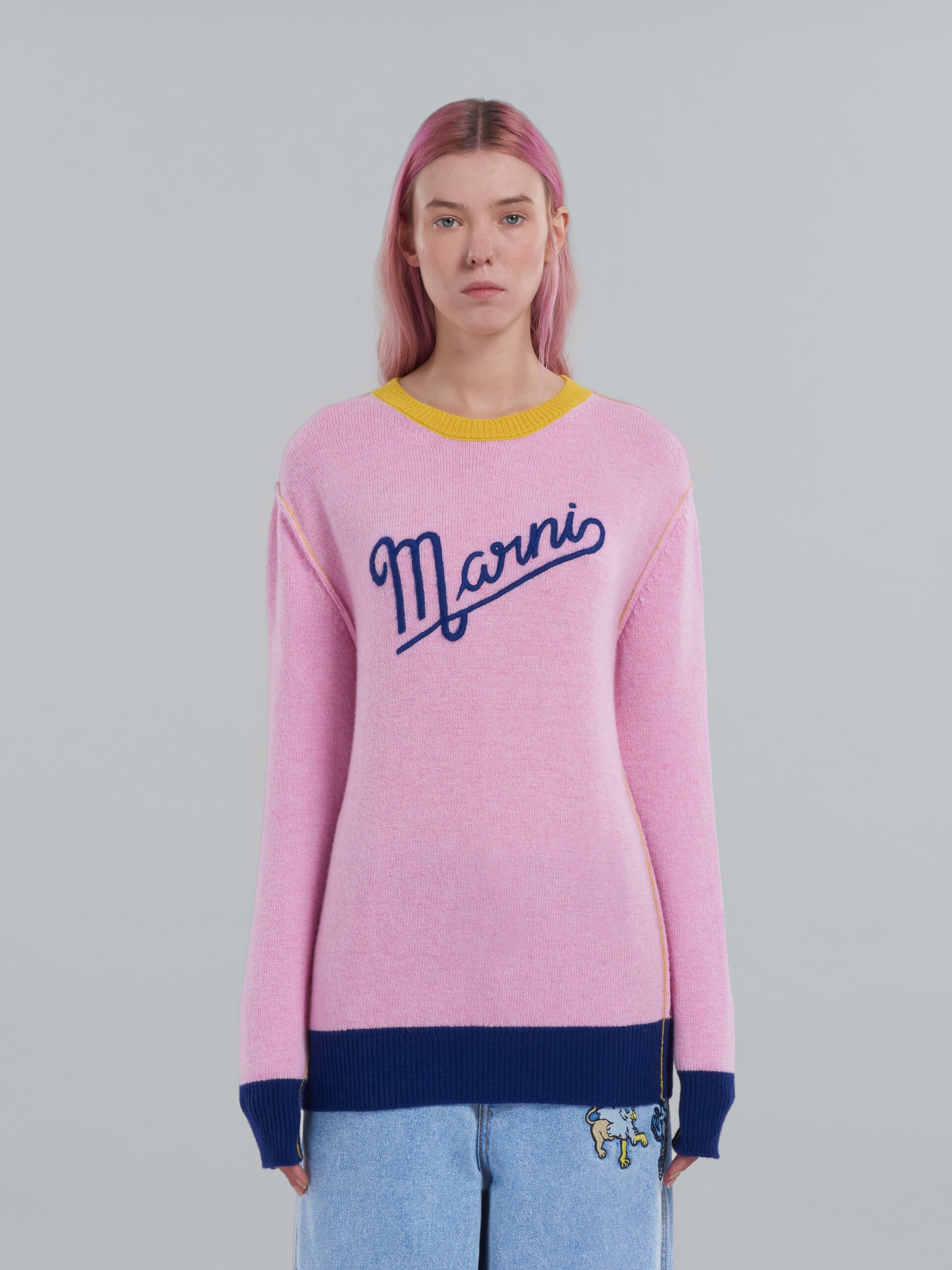 PINK WOOL SWEATER WITH LOGO - 2