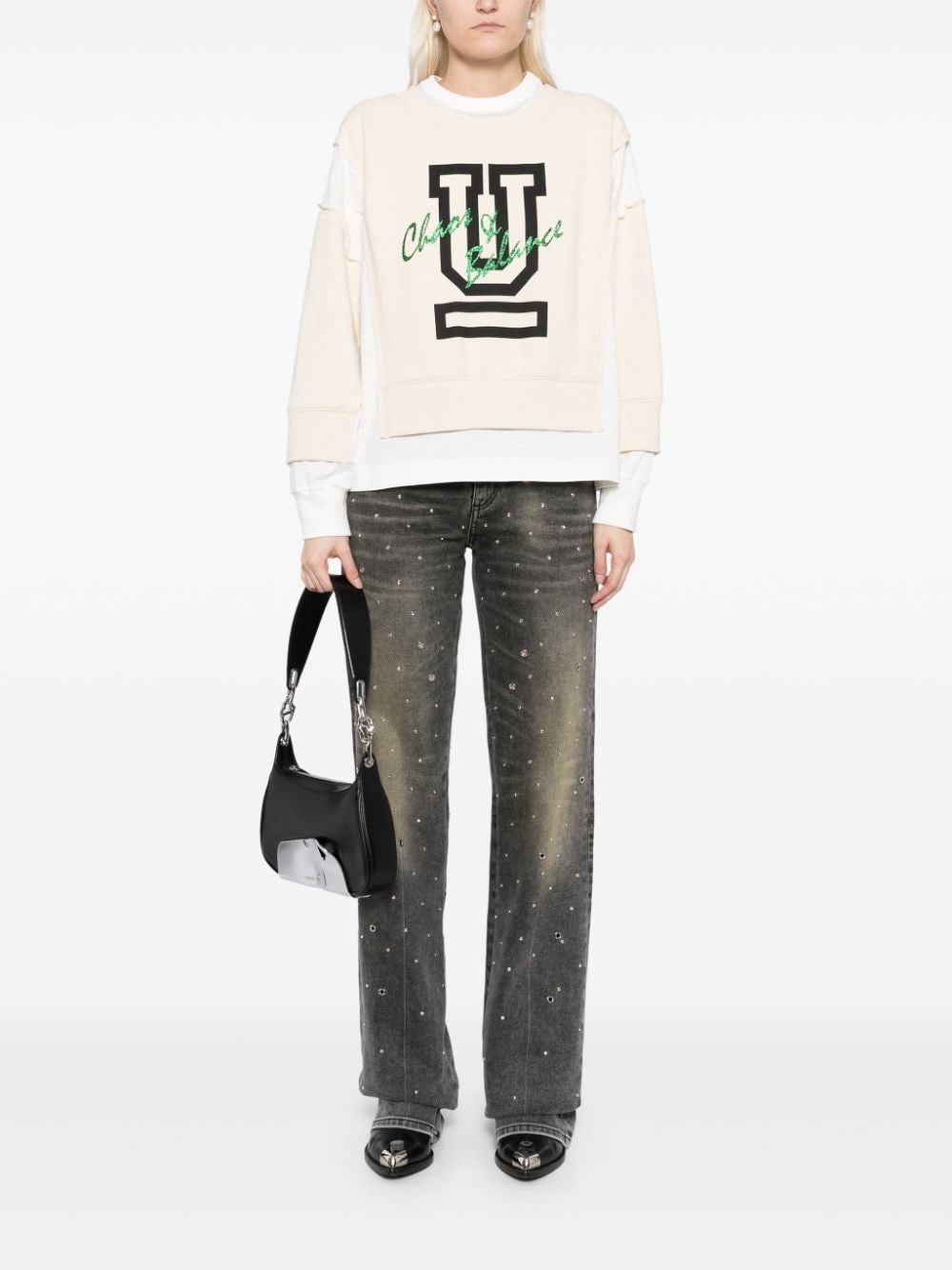 contrast-panel cotton sweatshirt - 2