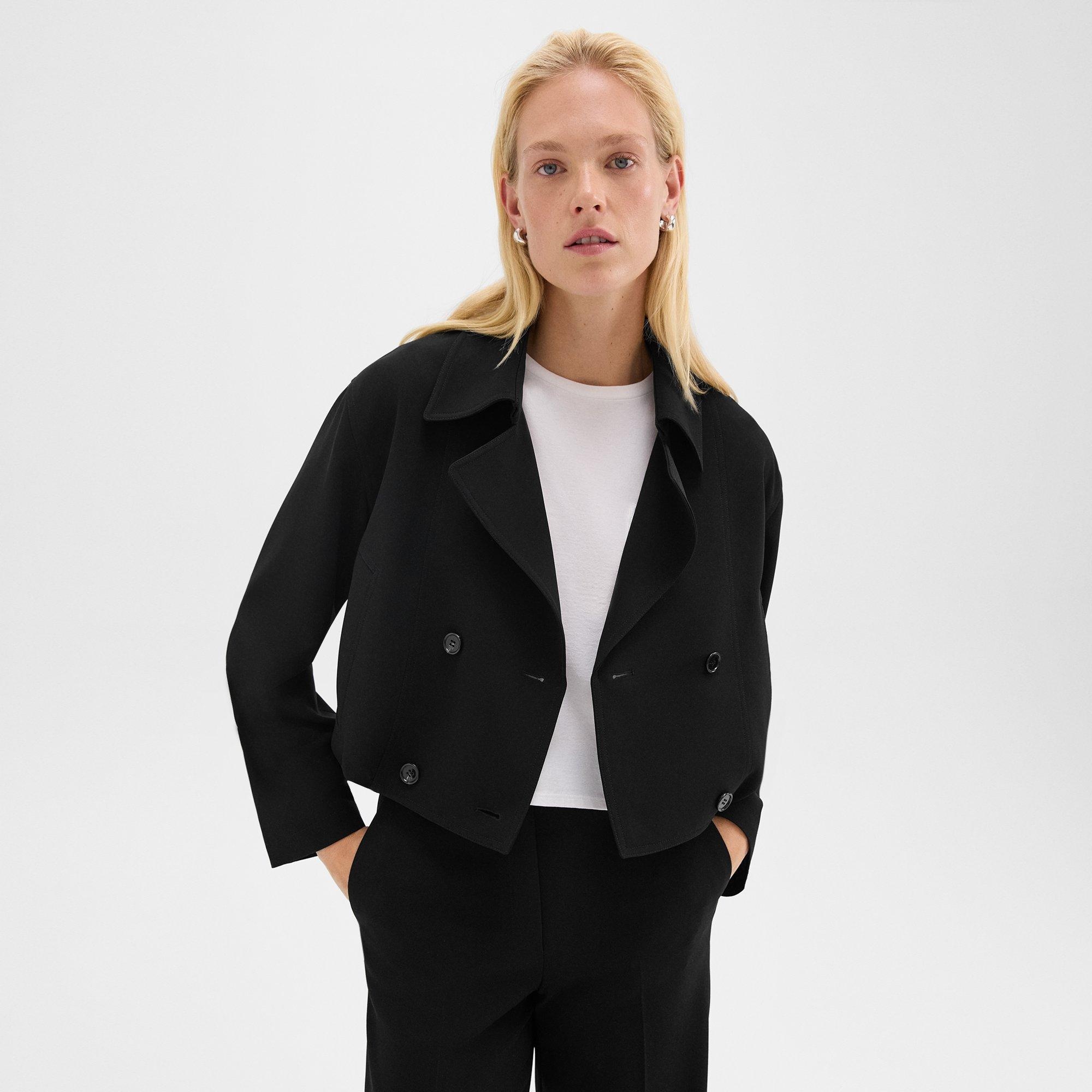 Double-Breasted Crop Trench in Admiral Crepe - 2