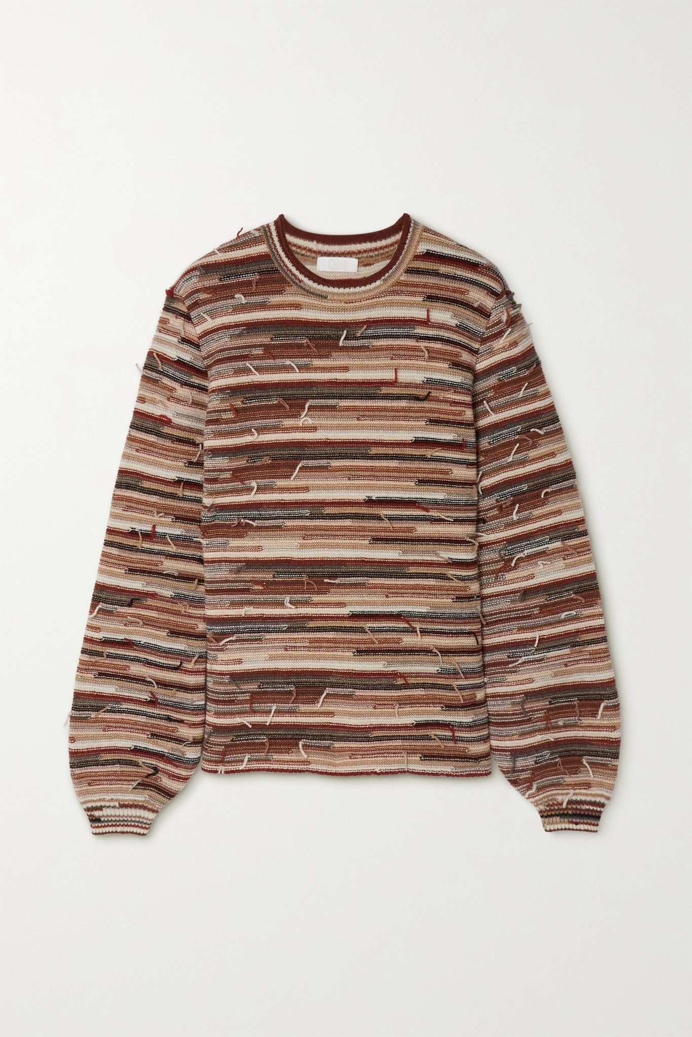 Frayed striped cashmere and wool-blend sweater - 1