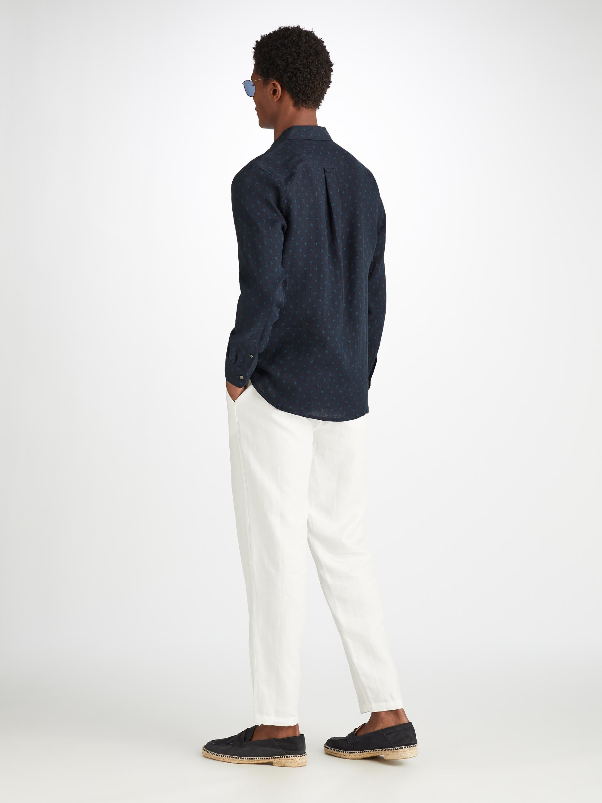 Men's Shirt Milan 25 Linen Navy - 4