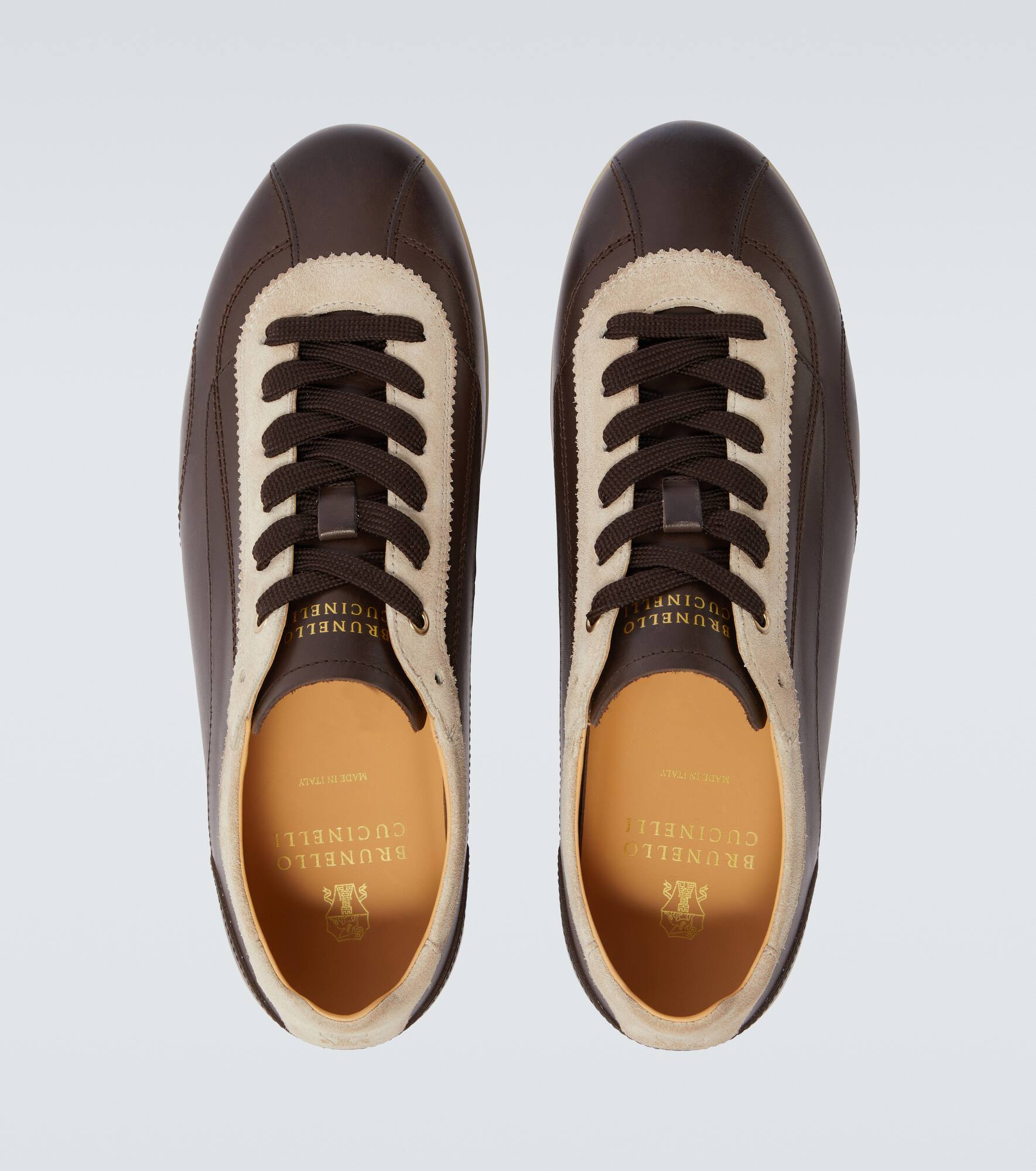 Suede-trimmed leather sneakers - 4