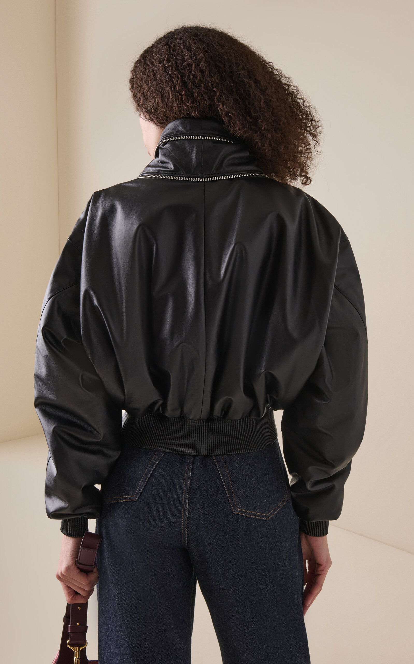 Layered Leather Bomber Jacket black - 4