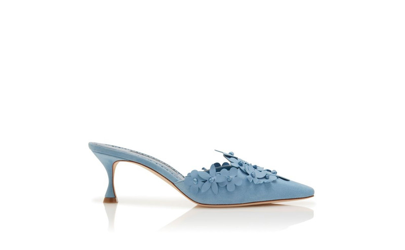 Light Blue Suede Pointed Toe Mules 1